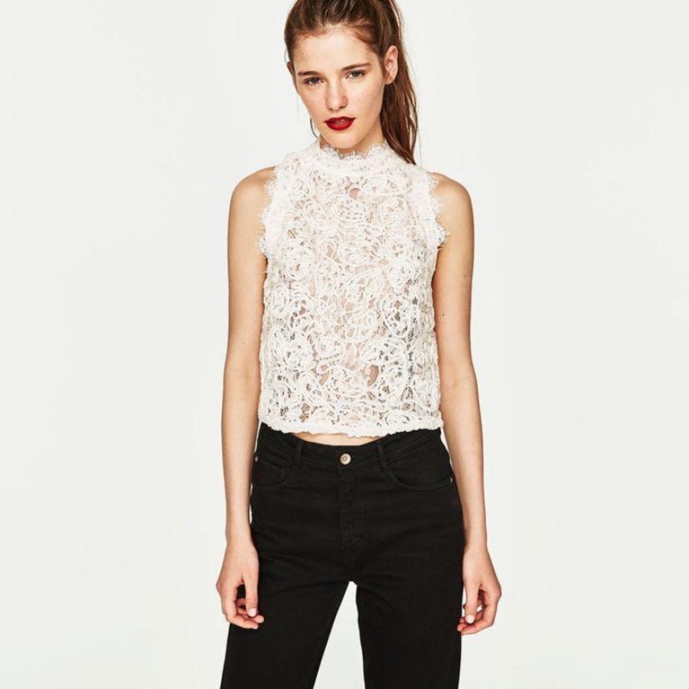 Zara white lace crop top